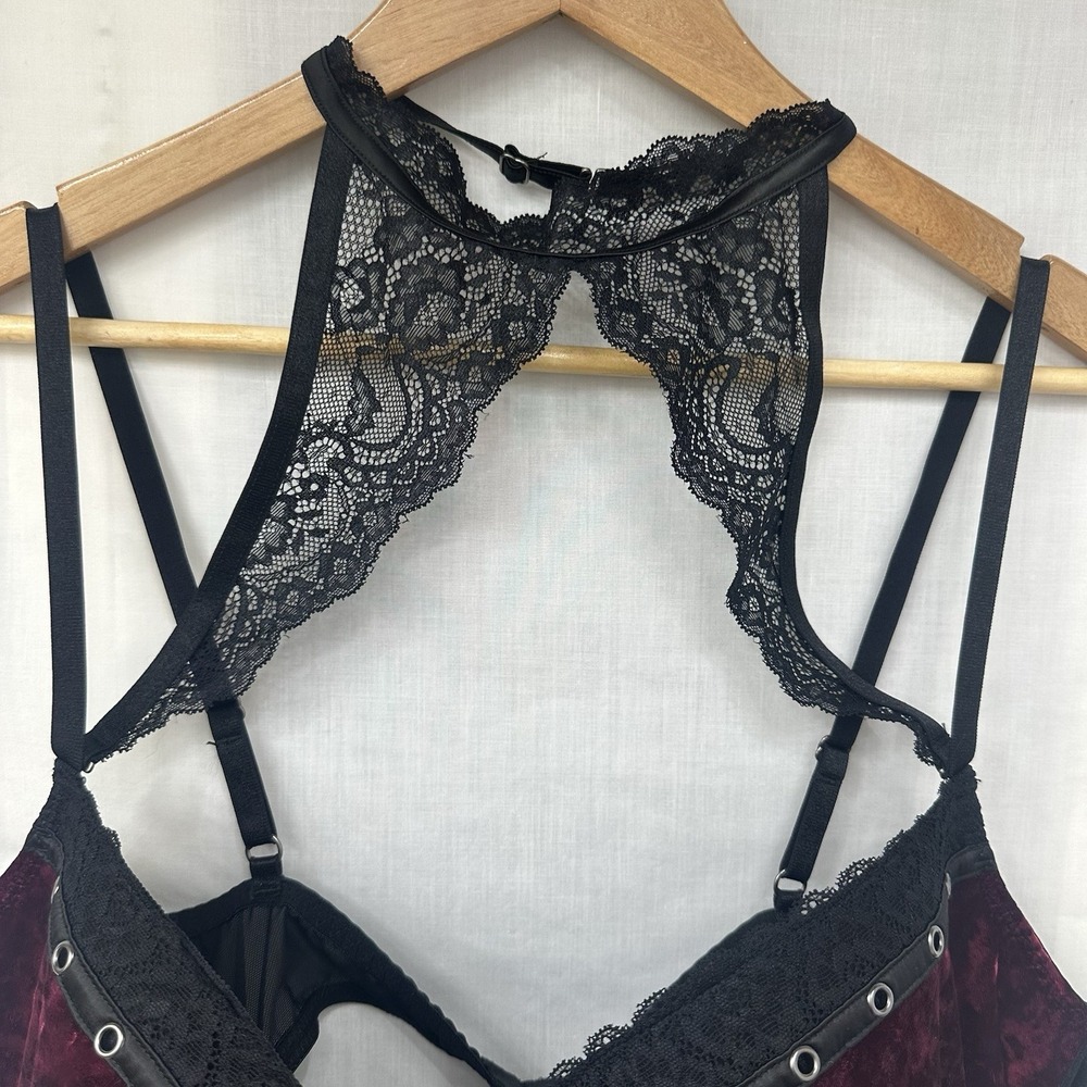 New Killstar Mercy Bra 4XL Blood Red Velvet Black Lace Gothic Sexy Halter - Picture 5 of 15